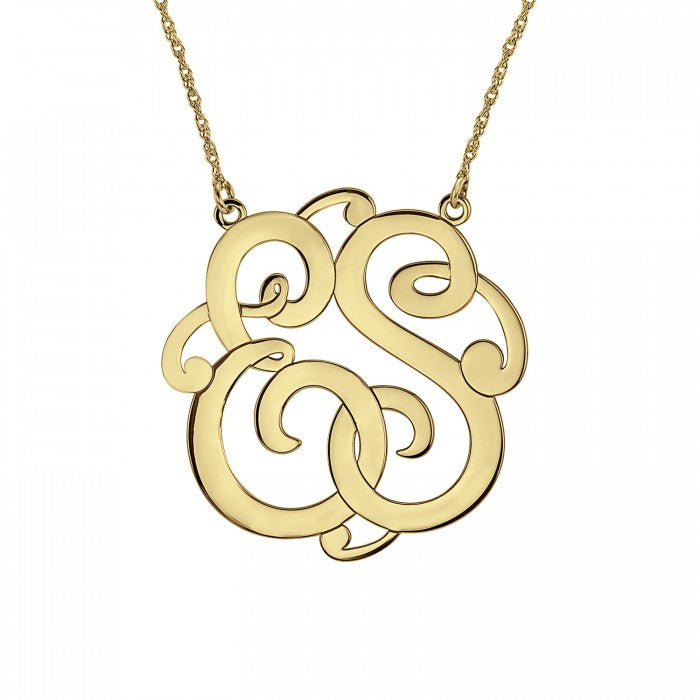 14k Yellow Gold 40mm Classic Two Initial Monogram Necklace
